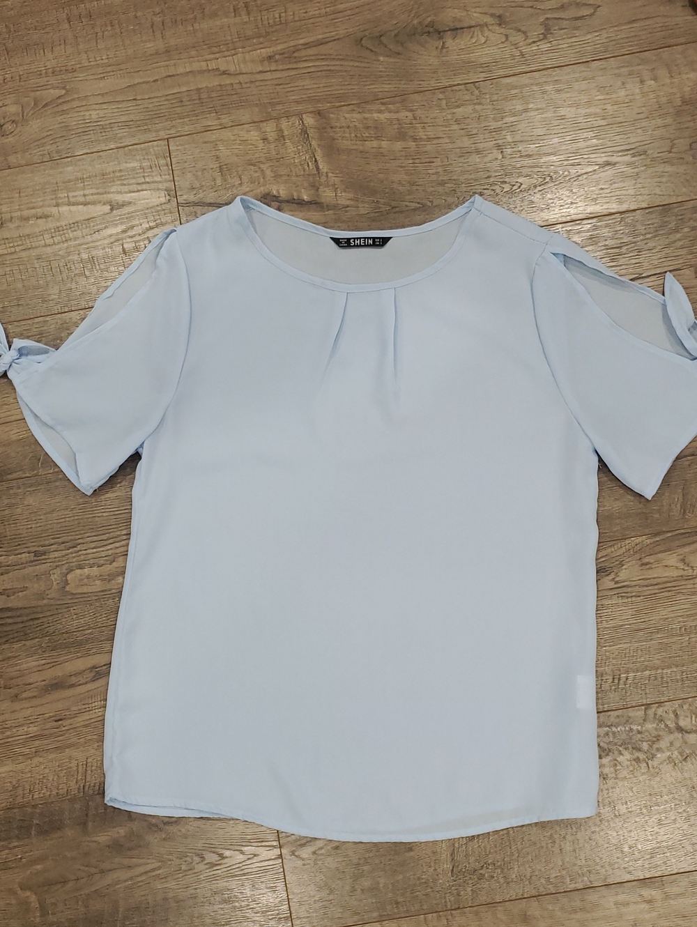 SHEIN Powder Blue Short Sleeve Tie-Sleeve Blouse